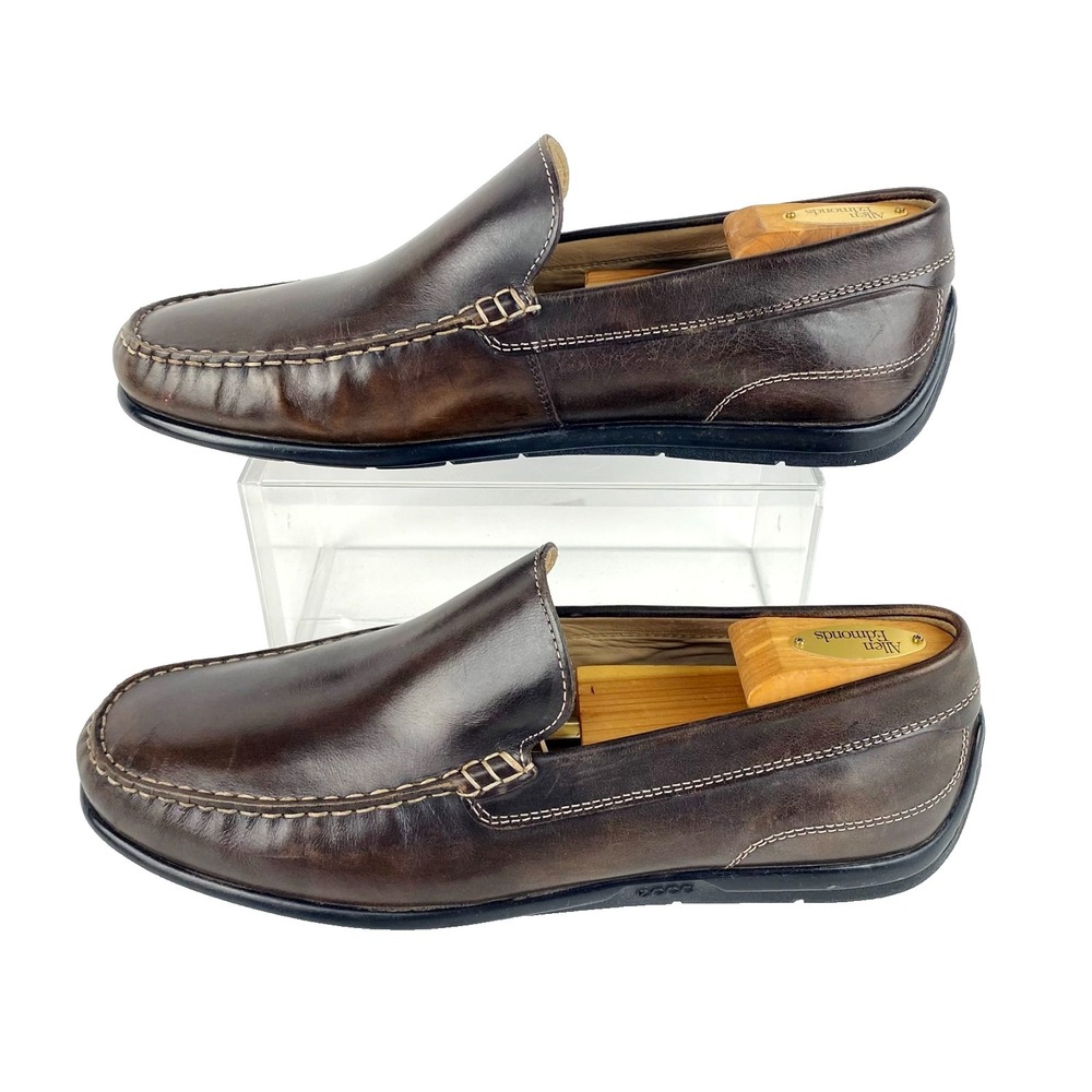 Ecco Leather Loafers Mens 44 / 10 Slip On Brown Driving Mocs Hudson Shoes LKNU